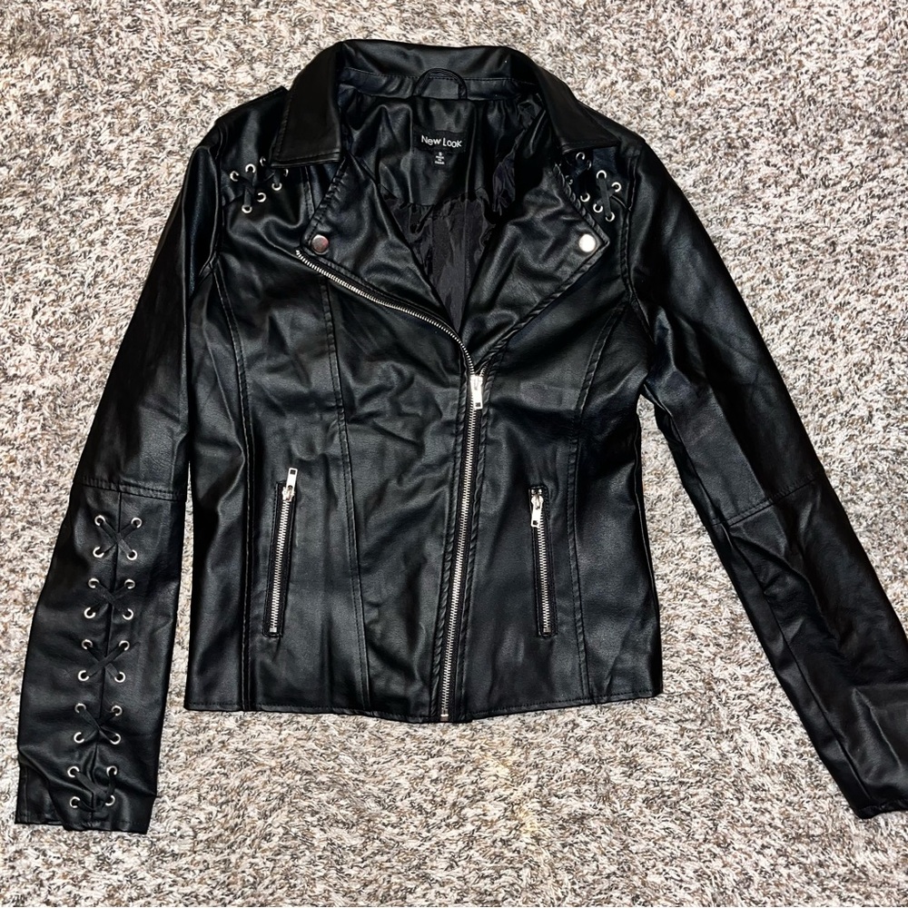 New Look Black Leather Moto Jacket with Asymmetrical Zipper